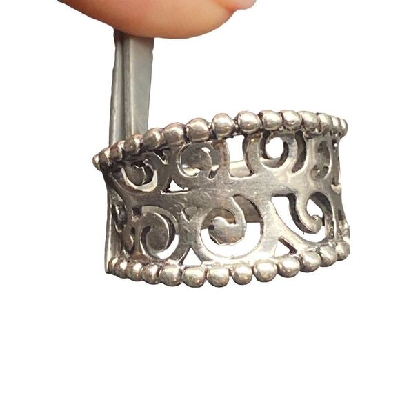 Sterling Silver 925 Open Scroll Band Ring dotted detail size 7 - Picture 8 of 8